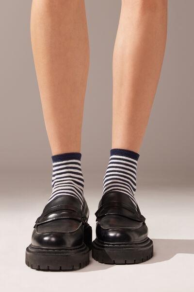 Blue Striped Linen Short Socks, , large image number 0