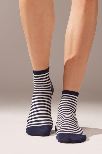 Blue Striped Linen Short Socks, , large image number 1