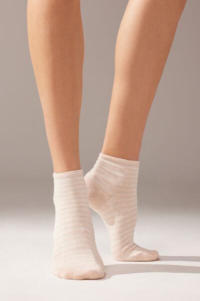 Pink Striped Linen Short Socks, , large image number 0