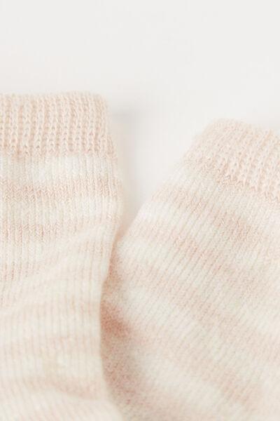 Pink Striped Linen Short Socks, , large image number 1