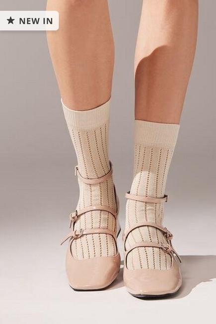 Calzedonia - Beige Openwork Short Socks, One Size