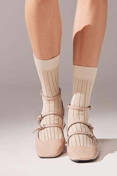 Beige Openwork Short Socks, One Size, , large image number 0