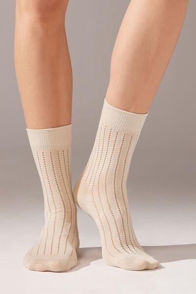 Beige Openwork Short Socks, One Size, , large image number 1