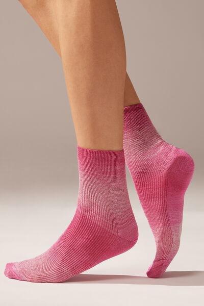 Pink Ombre Stripe Glitter Short Socks, , large image number 0