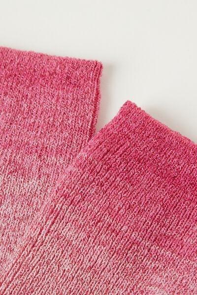Pink Ombre Stripe Glitter Short Socks, , large image number 1