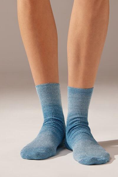 Blue Ombre Stripe Glitter Short Socks, , large image number 0