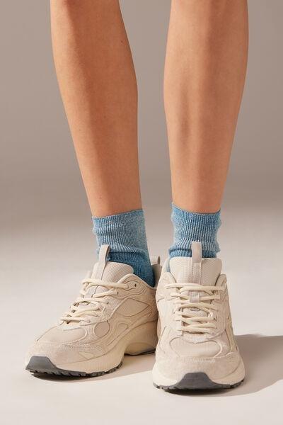 Blue Ombre Stripe Glitter Short Socks, , large image number 1