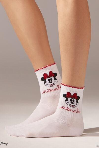 White Disney Minnie Pattern Short Socks, , large image number 0