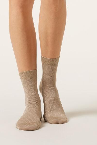 Beige Glitter Ribbed Socks, 5501_172D, large image number 0