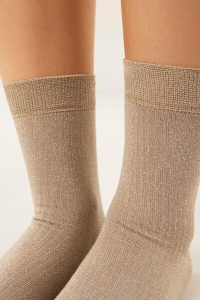 Beige Glitter Ribbed Socks, 5501_172D, medium
