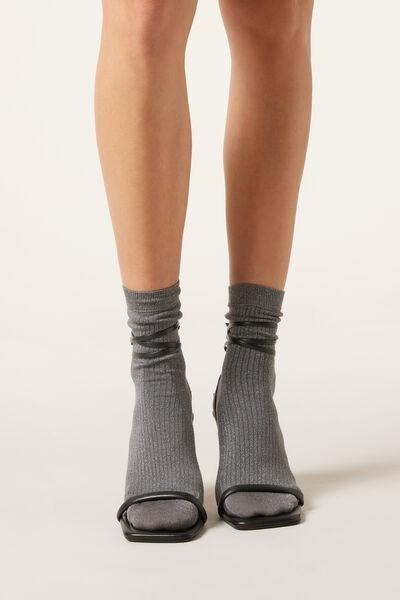 Grey Glitter Ribbed Socks, , medium