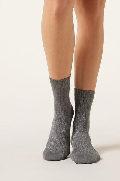 Grey Glitter Ribbed Socks, 5501_256D, large image number 1