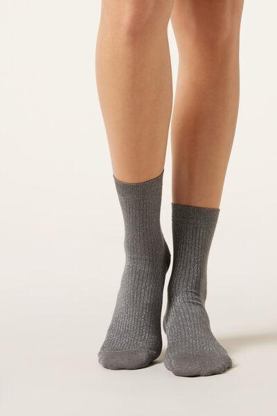 Grey Glitter Ribbed Socks, 5501_256D, large image number 1