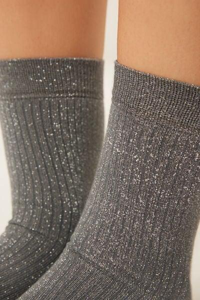 Grey Glitter Ribbed Socks, 5501_256D, large image number 3