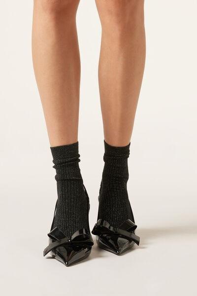 Black Glitter Ribbed Socks, 5501_293D, large image number 0