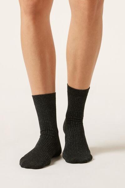 Black Glitter Ribbed Socks, 5501_293D, large image number 1