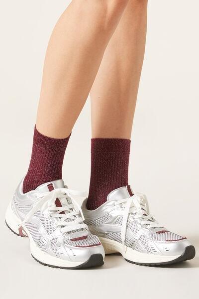Burgundy Glitter Ribbed Socks, 5501_332D, large image number 0