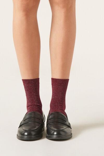 Burgundy Glitter Ribbed Socks, 5501_332D, large image number 0