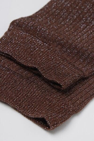 Brown Glitter Ribbed Cotton Socks, 5501_443D, large image number 1