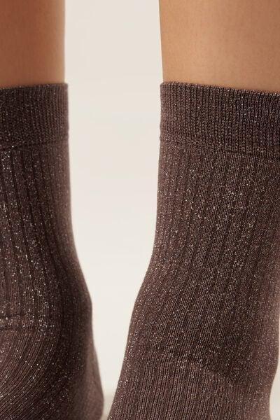 Brown Glitter Ribbed Cotton Socks, 5501_443D, large image number 2