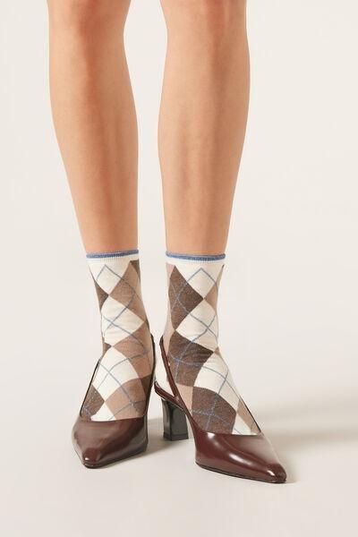 White Argyle Patterned Socks, 5501_328D, large image number 0