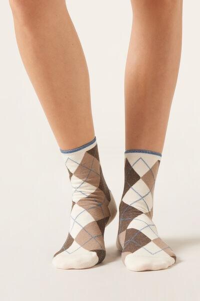 White Argyle Patterned Socks, 5501_328D, large image number 1