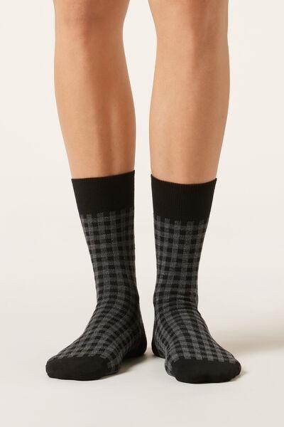 Black Gingham Pattern Socks, 5501_368D, large image number 0