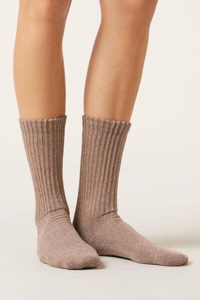 Beige Soft Effect Socks, 5501_291D, large image number 1