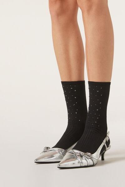 Black Rhinestone Ribbed Socks, 5501_019, large image number 0