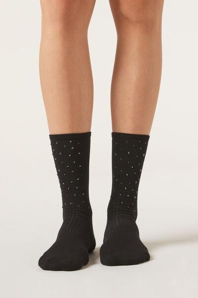 Black Rhinestone Ribbed Socks, 5501_019, large image number 1