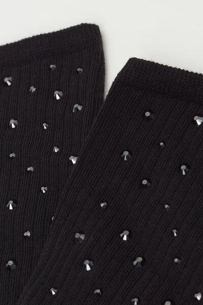 Black Rhinestone Ribbed Socks, 5501_019, large image number 2