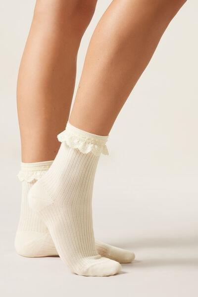 White Lace Ruffled Socks, 5501_297D, large image number 1