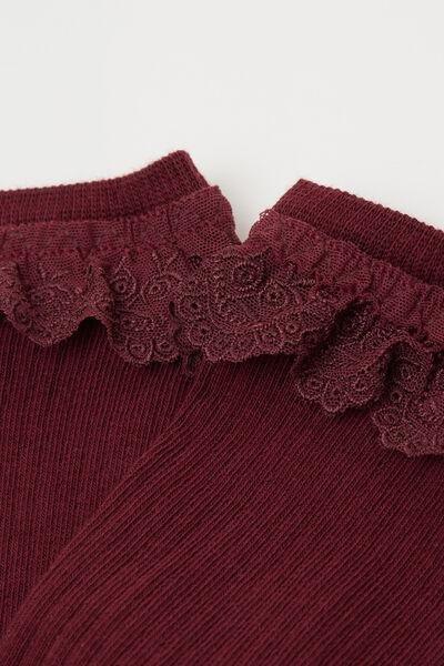 Maroon Ruched Lace Socks, 5501_331D, large image number 1