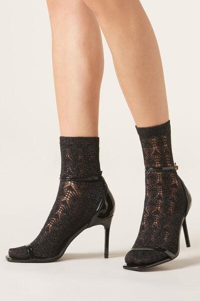 Black Glitter Openwork Socks, 5501_019, large image number 0