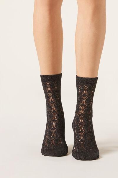 Black Glitter Openwork Socks, 5501_019, large image number 1