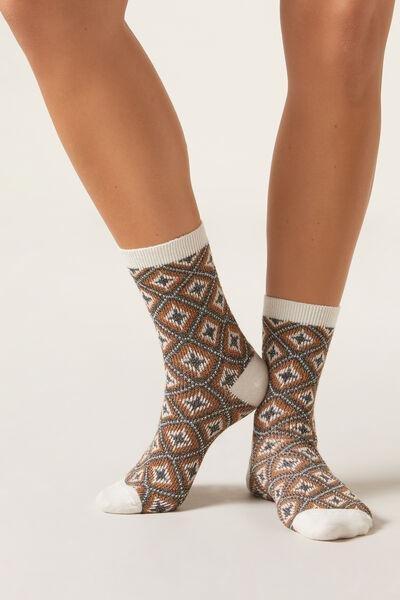 Cream Diamond Short Socks, 5501_208D, large image number 1