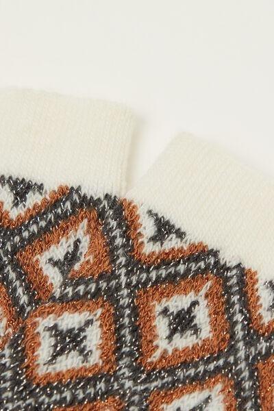 Cream Diamond Short Socks, 5501_208D, large image number 2