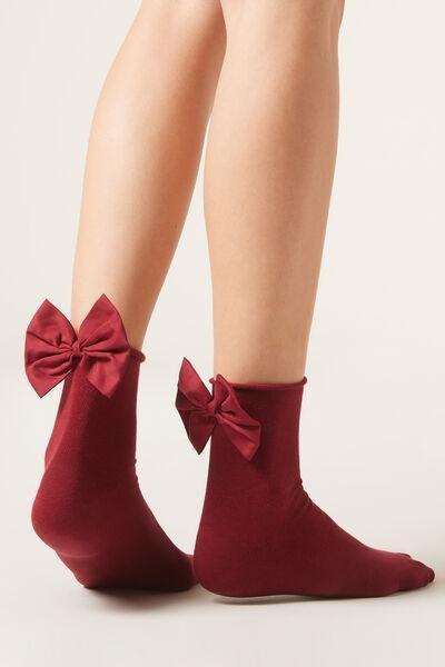 Burgundy Bow-Detailed Socks, 5501_332D, large image number 1