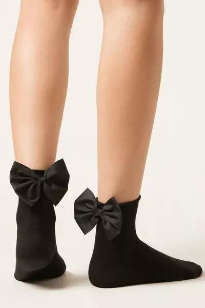 Black Bow Detail Cotton Socks, 5501_460D, large image number 0