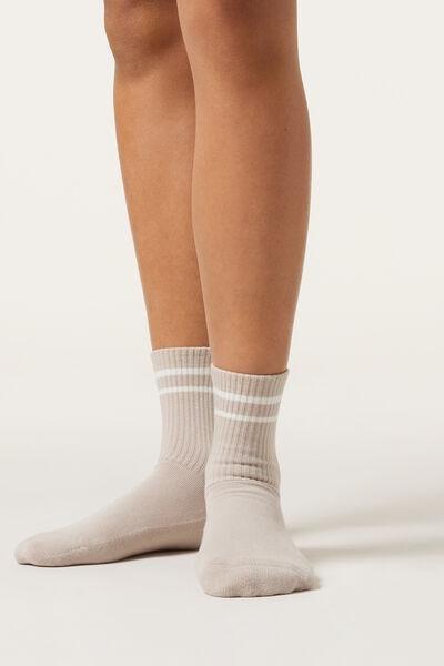 Beige Ribbed Sport Socks, 5501_172D, large image number 1