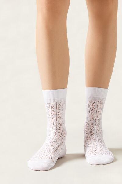 White Openwork Socks, White, large image number 1