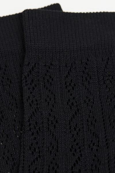 Black Openwork Socks, Black, large image number 1
