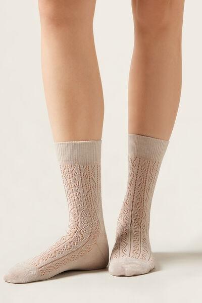 Beige Openwork Socks, , medium