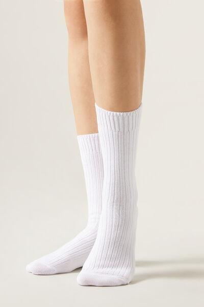 White Ribbed Socks, White, large image number 0