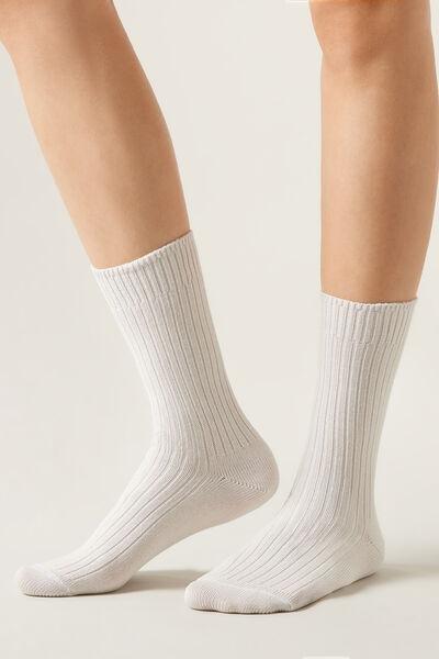 Grey Ribbed Socks, Pearl Grey, large image number 0