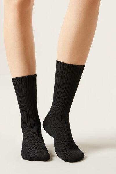 Black Ribbed Socks, Black, large image number 0