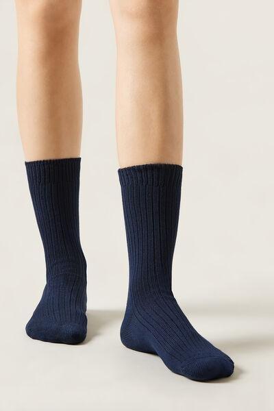 Blue Ribbed Socks, No Colour, large image number 0
