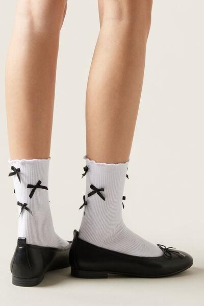 White Bow Detail Socks, White, large image number 0