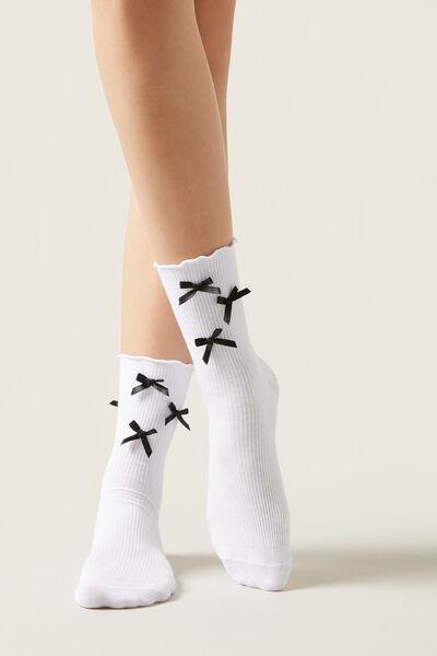 White Bow Detail Socks, White, large image number 1