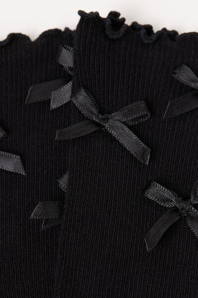 Black Bow Detail Socks, Black, large image number 1